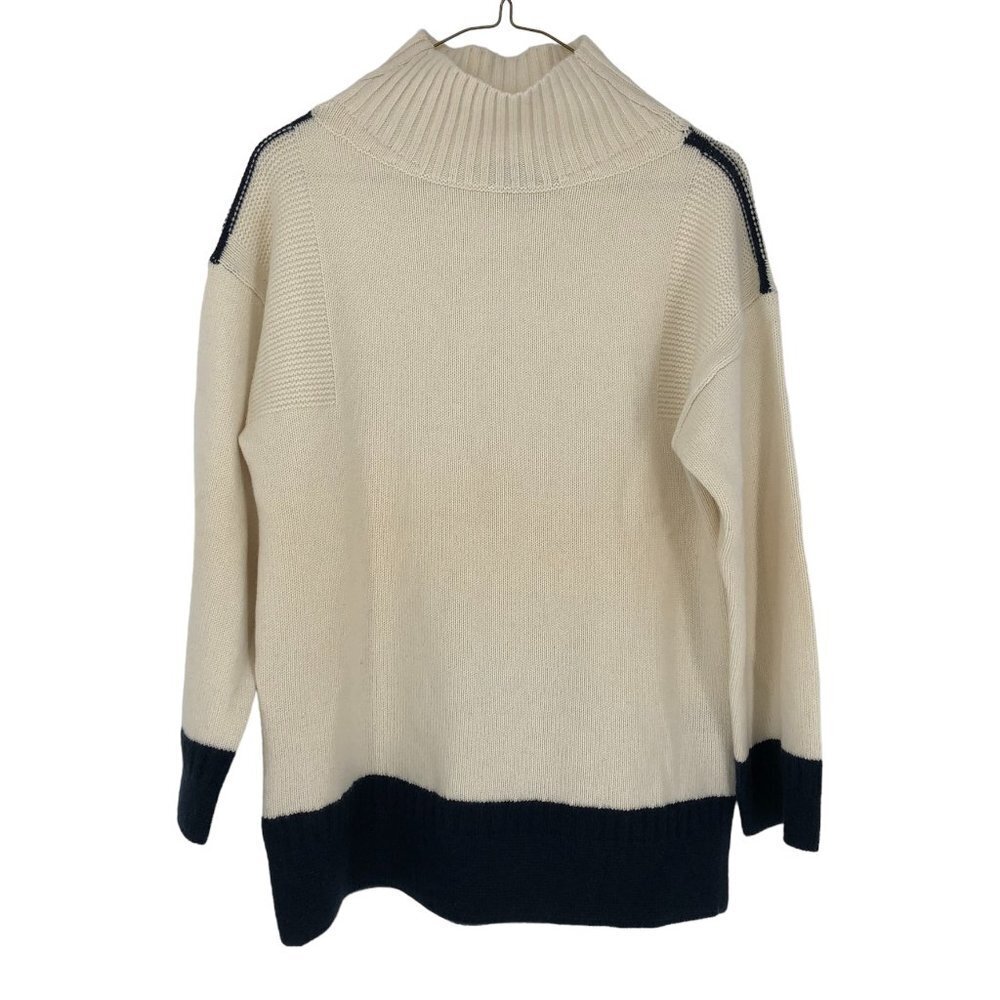 rag & bone White and Navy Funnel Neck Colorblock Sweater - Picture 2 of 16